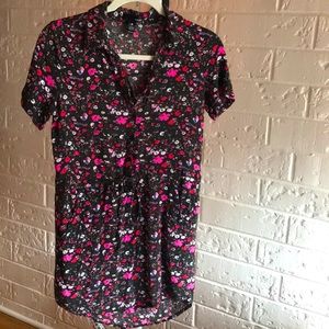 Floral-print button up collared tunic/mini-dress